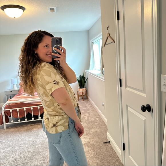 Vintage Liz Claiborne Neutral Floral Silk Blouse Large - Picture 2 of 10